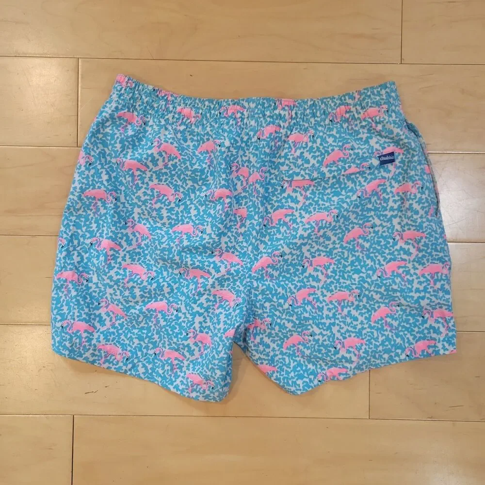 Chubbies Swim Trunks Pink Flamingo Print Beach Shorts Men's M/ 14x5.5 Lined